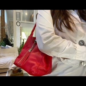 Red Lamb Skin Leather Lined Shoulder Bag